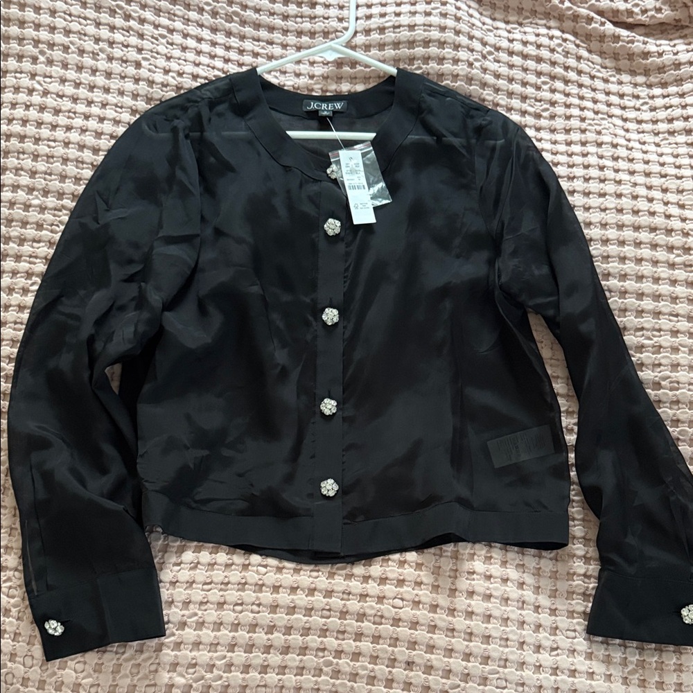 NWT J. Crew Women's See Through Blouse w/ Floral Crystal Buttons, size Medium